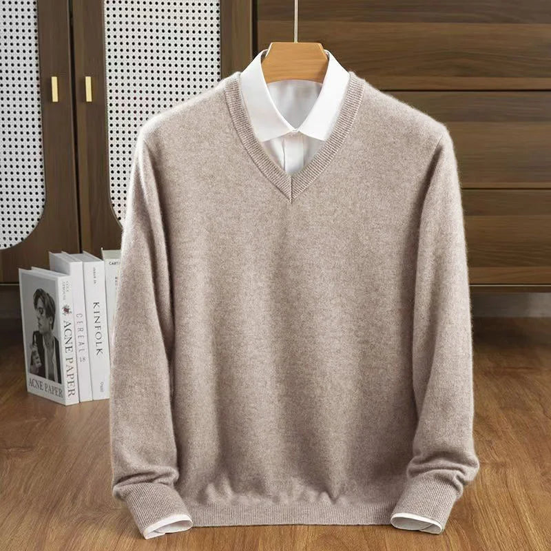 Midweight wool blend V-neck sweater, view 12