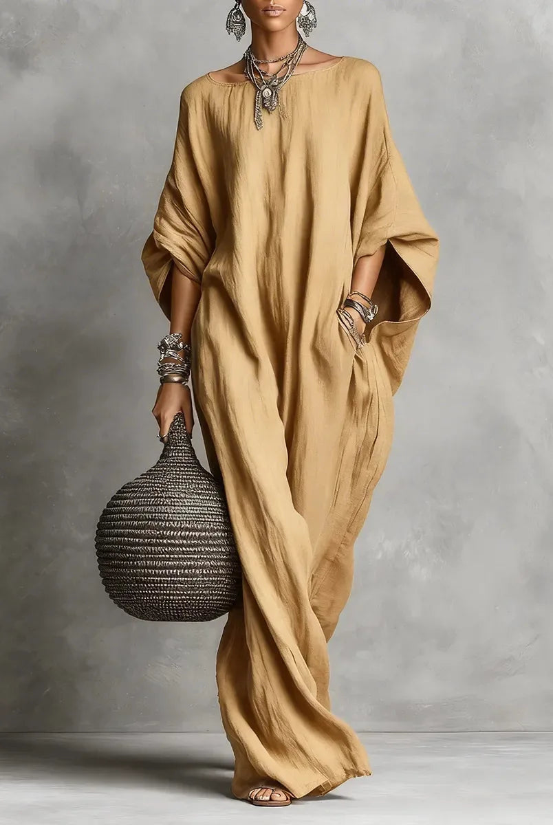Batwing sleeve loose fit maxi dress in khaki