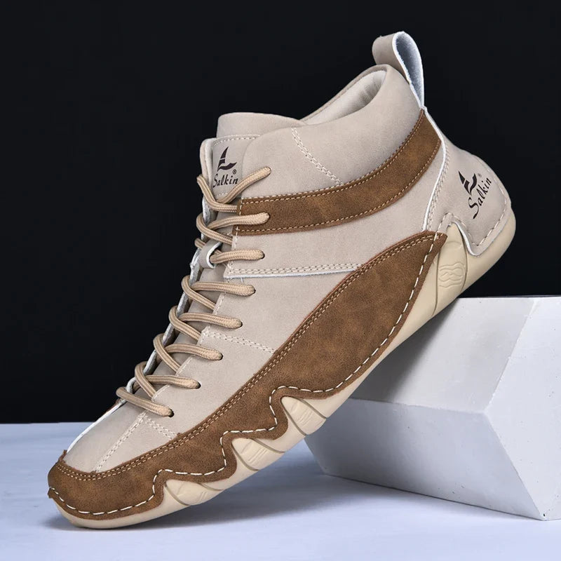 Padded suede look high top sneaker in beige