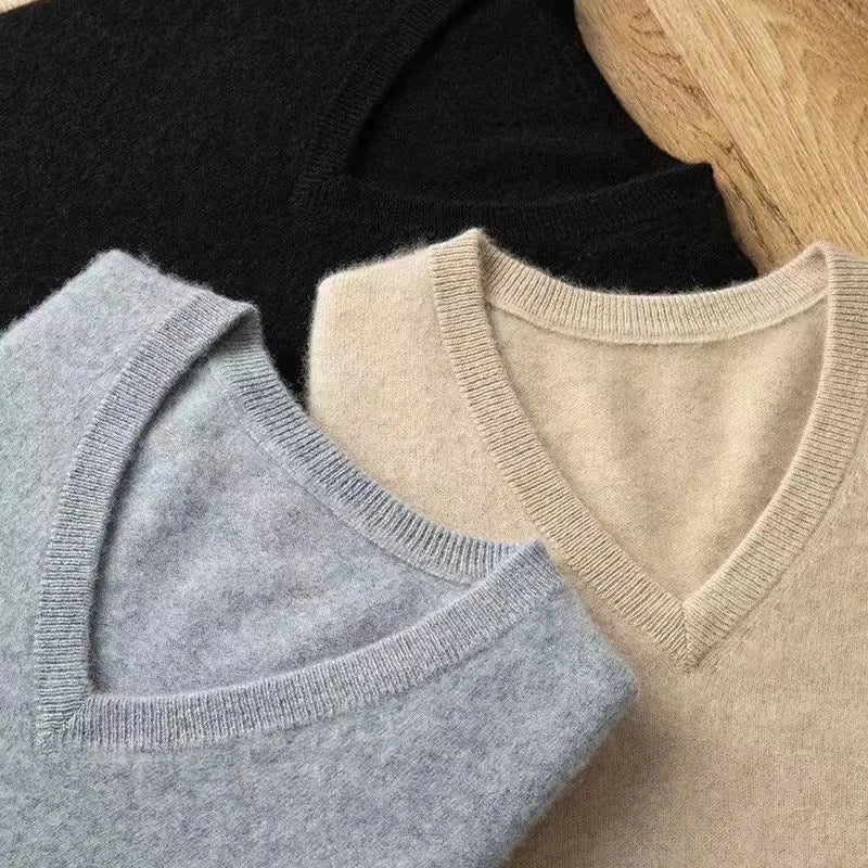 Midweight wool blend V-neck sweater, view 10