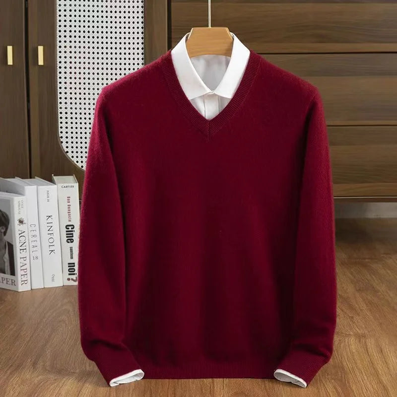 Midweight wool blend V-neck sweater, view 14