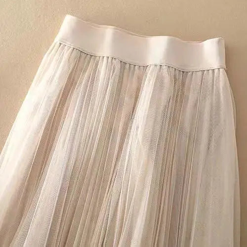 High waist pleated mesh layered midi skirt, view 8