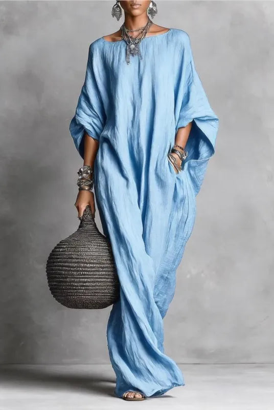 Batwing sleeve loose fit maxi dress in sky blue