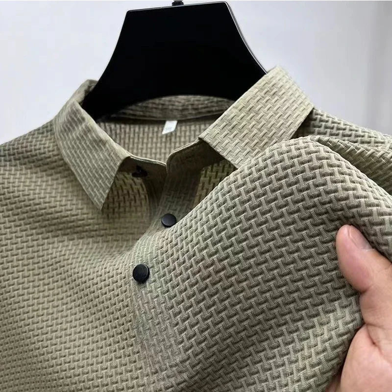 Featherlight waffle knit polo shirt in light khaki