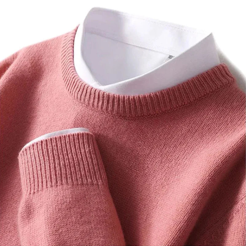 Ribbed trim cashmere blend knit sweater in pink