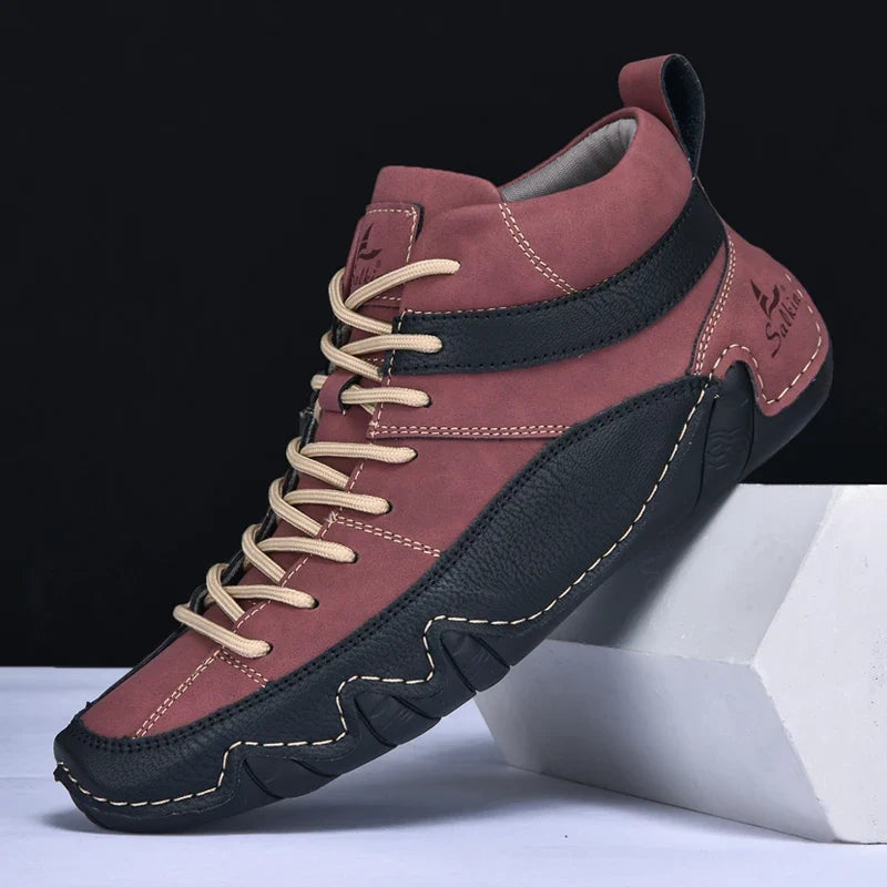 Padded suede look high top sneaker in red