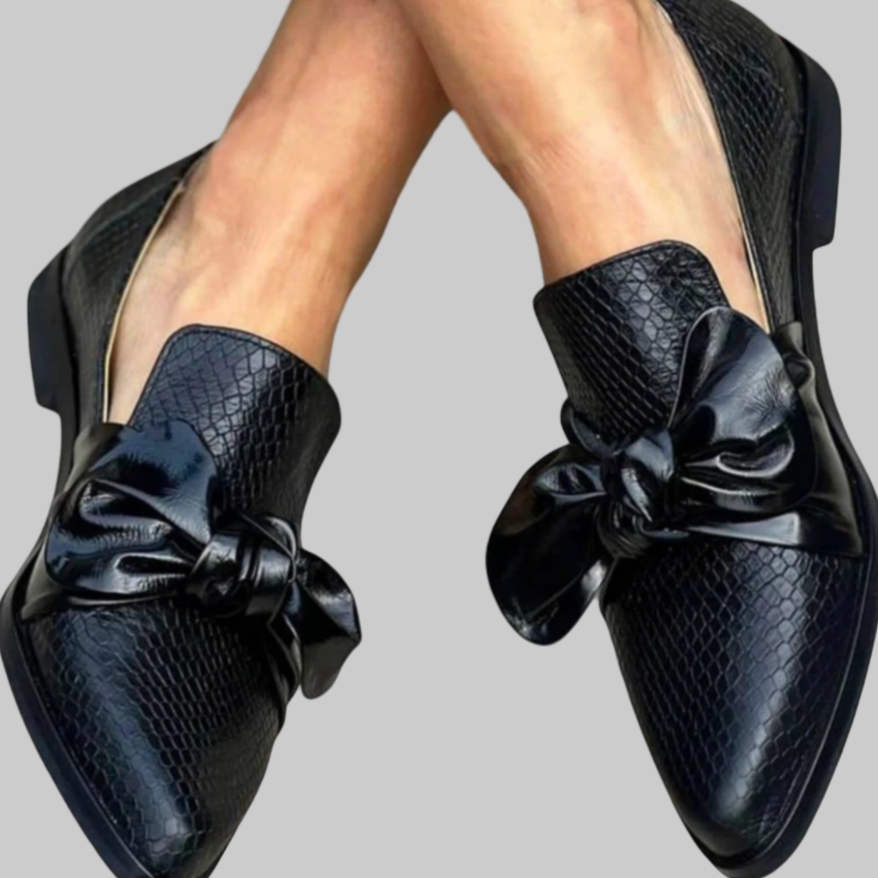 Fall Pointed Toe Slip On Flat Loafers for Women in Black Bow