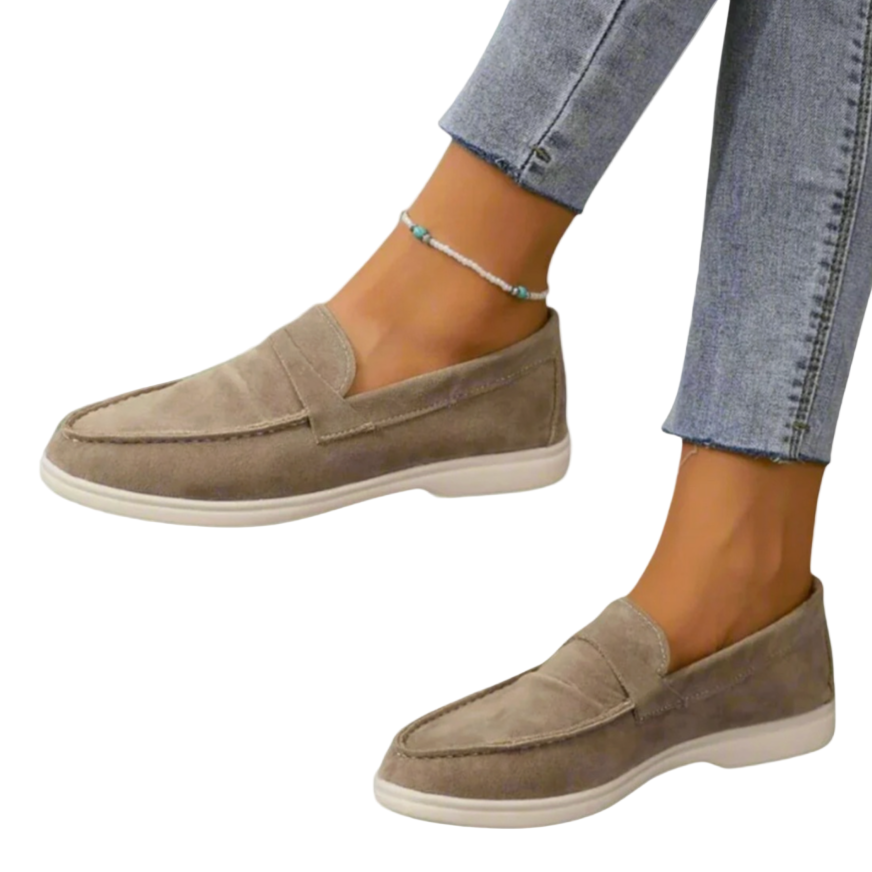 Fall Pointed Toe Slip On Flat Loafers for Women in Light Gray