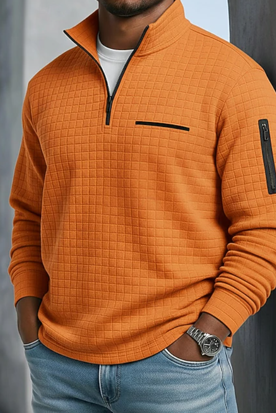 Soft waffle texture long sleeve shirt in orange