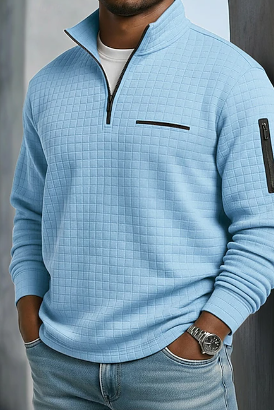 Soft waffle texture long sleeve shirt in blue