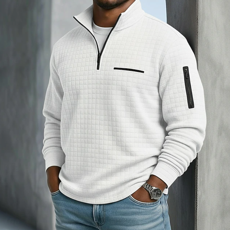 Soft waffle texture long sleeve shirt in white