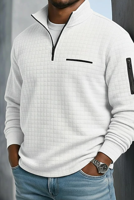 Soft waffle texture long sleeve shirt in white