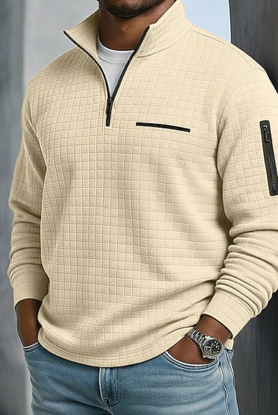 Soft waffle texture long sleeve shirt in beige