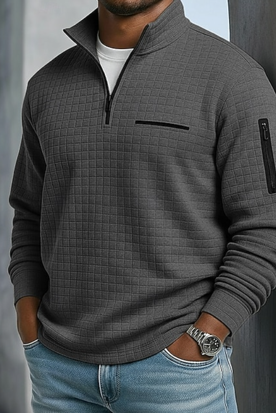 Soft waffle texture long sleeve shirt in dark gray