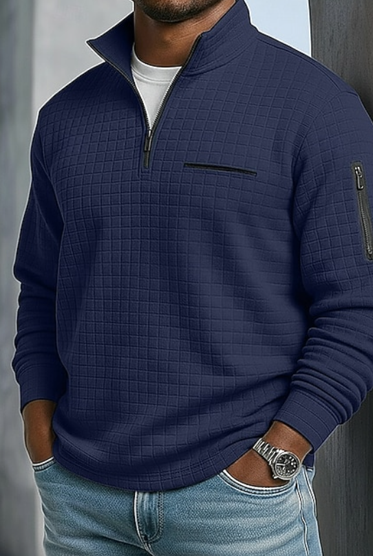 Soft waffle texture long sleeve shirt in navy blue