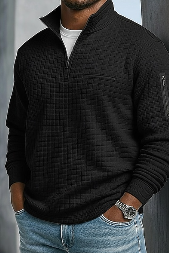 Soft waffle texture long sleeve shirt in black