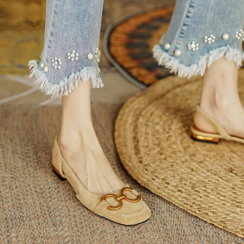 Flexible sole slingback flat in khaki