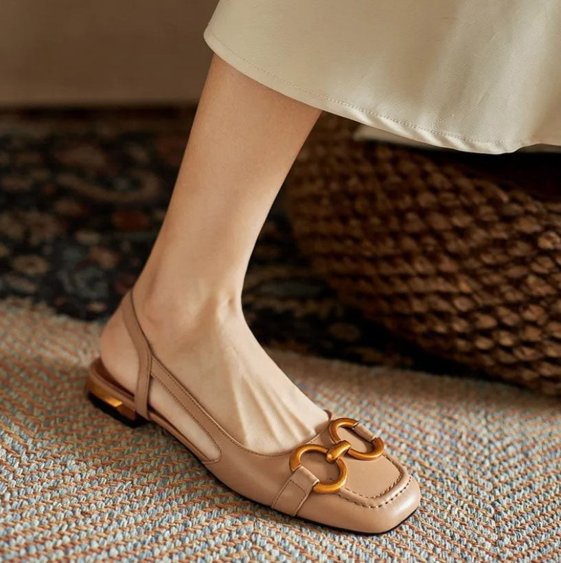 Flexible sole slingback flat in brown