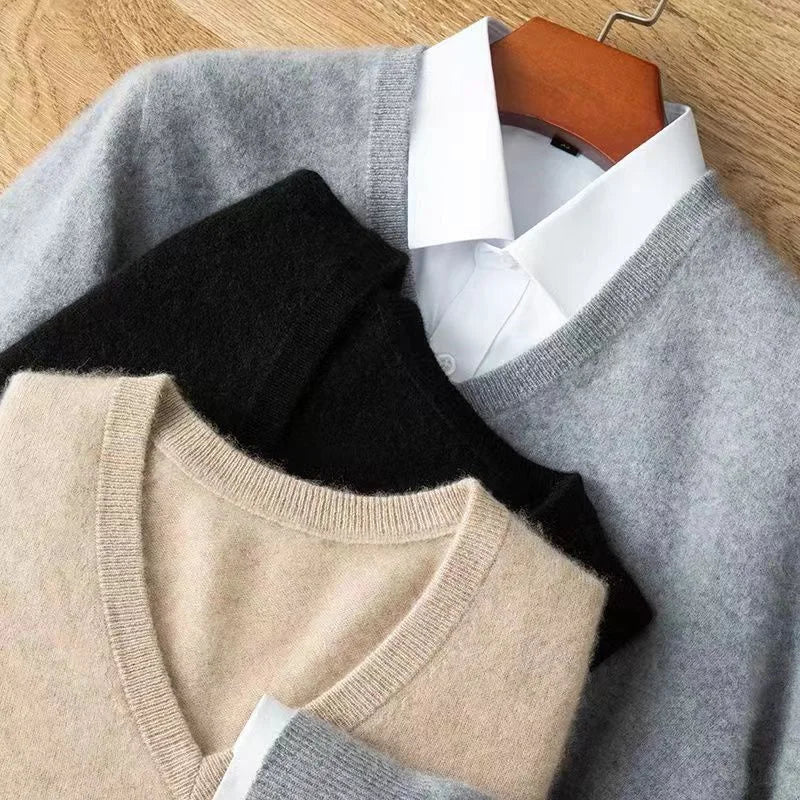Midweight wool blend V-neck sweater, view 9