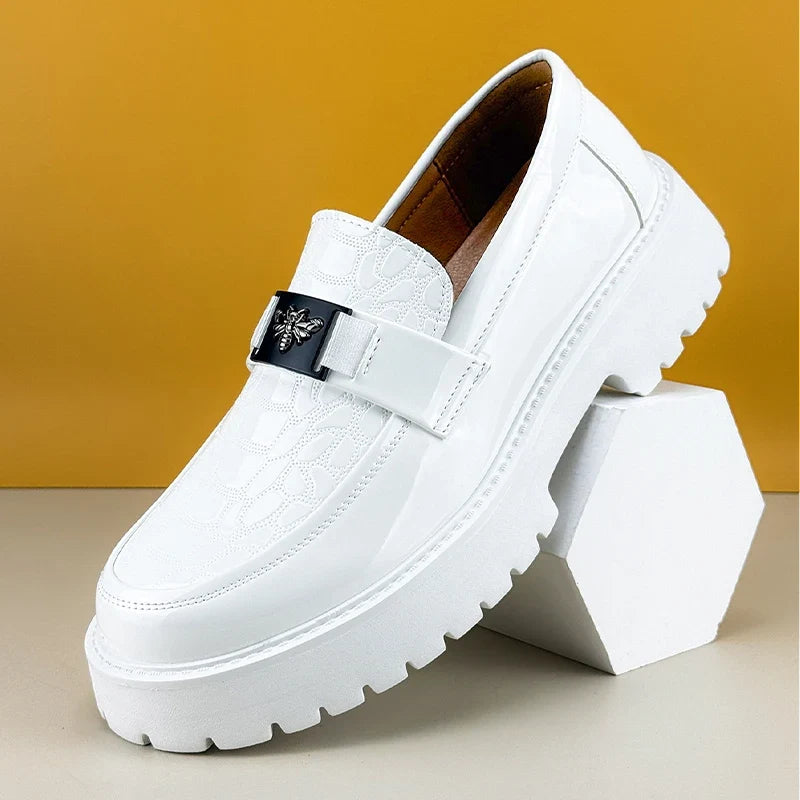 Embossed leather platform bit loafer in white