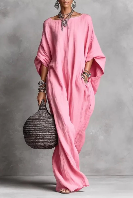 Batwing sleeve loose fit maxi dress in pink