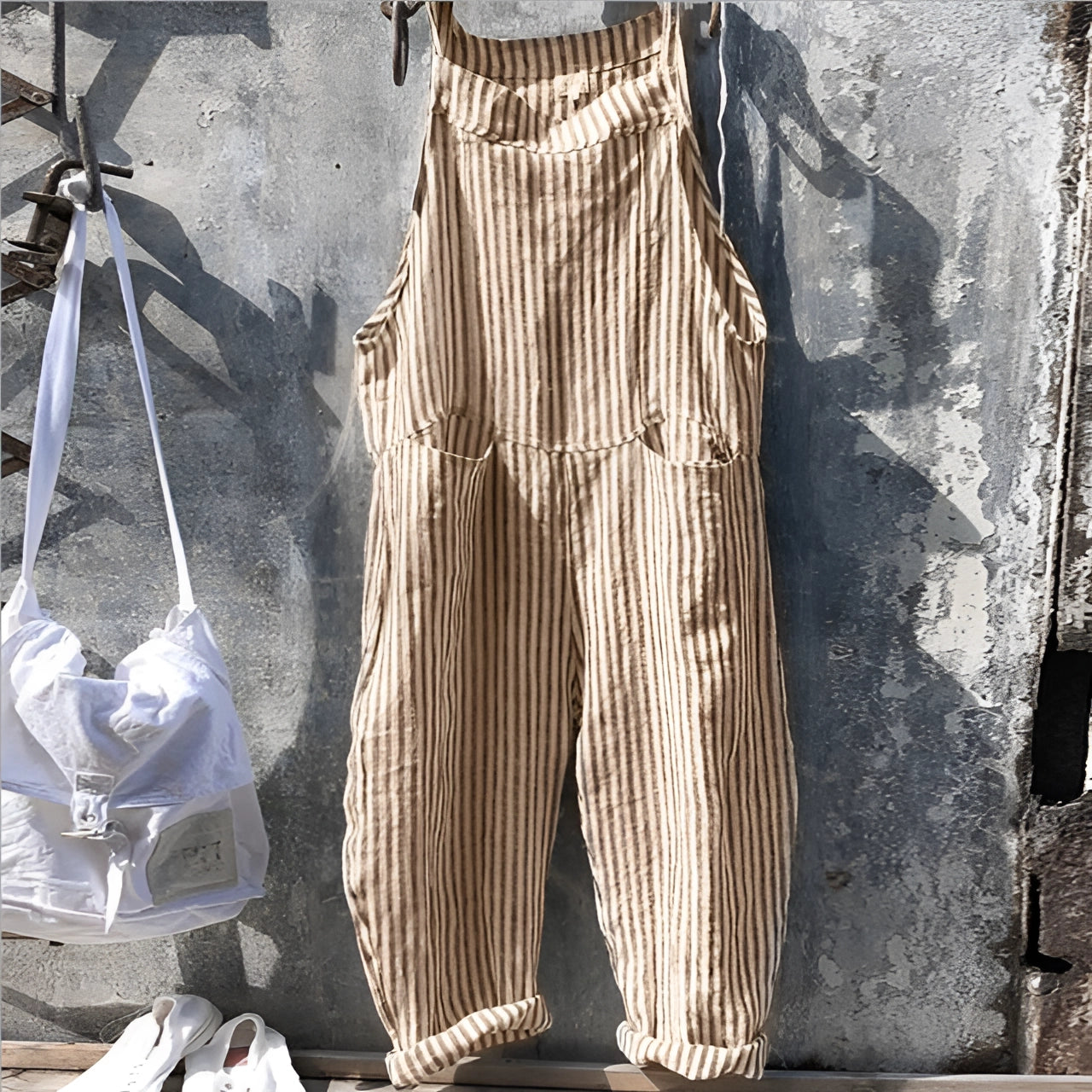 Vintage adjustable strap overall with pockets in light brown