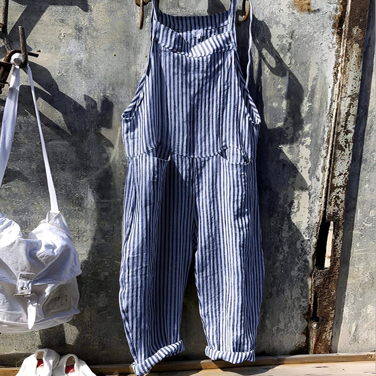 Vintage adjustable strap overall with pockets in blue