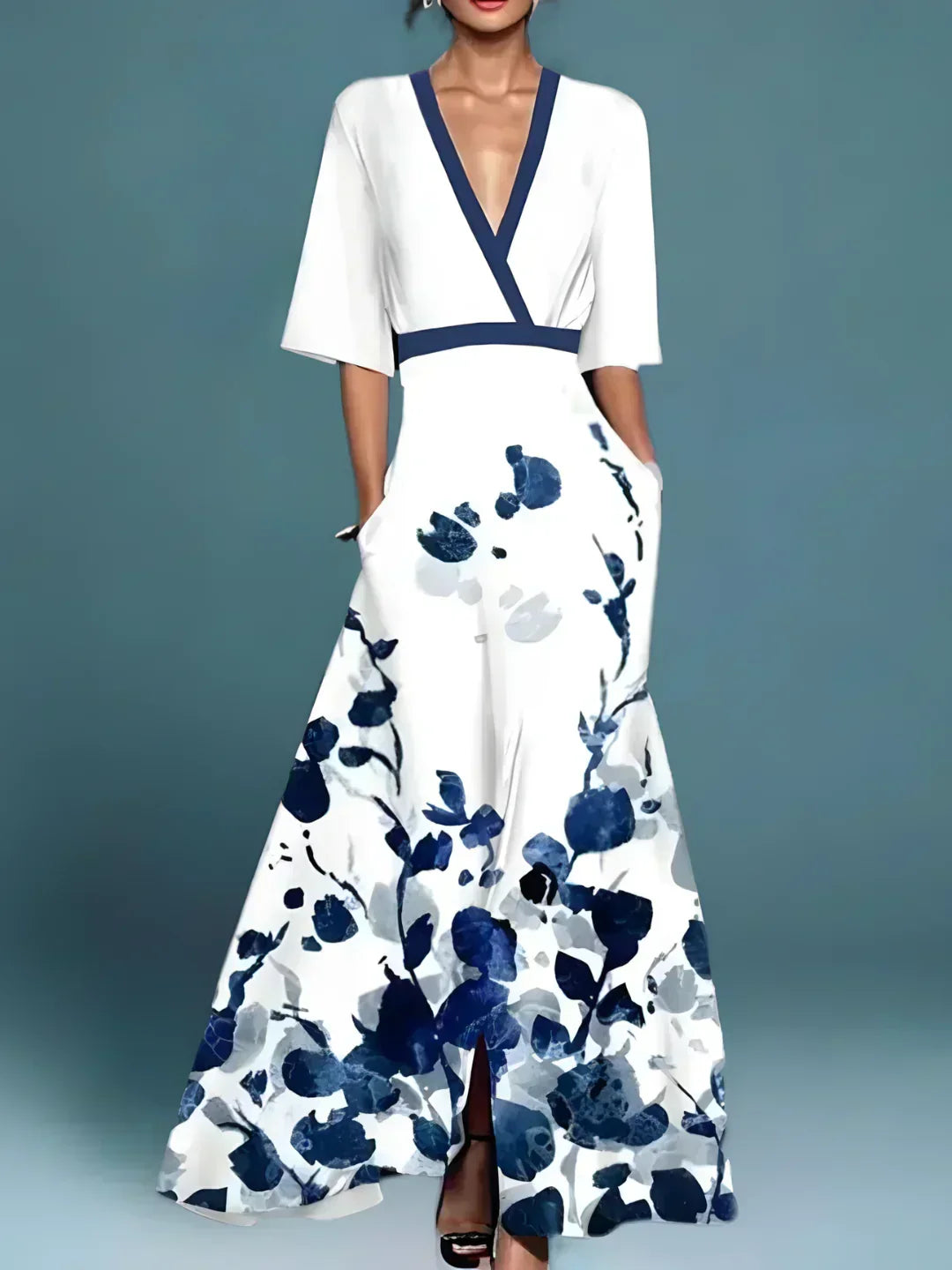 Floral print occasion dress in white