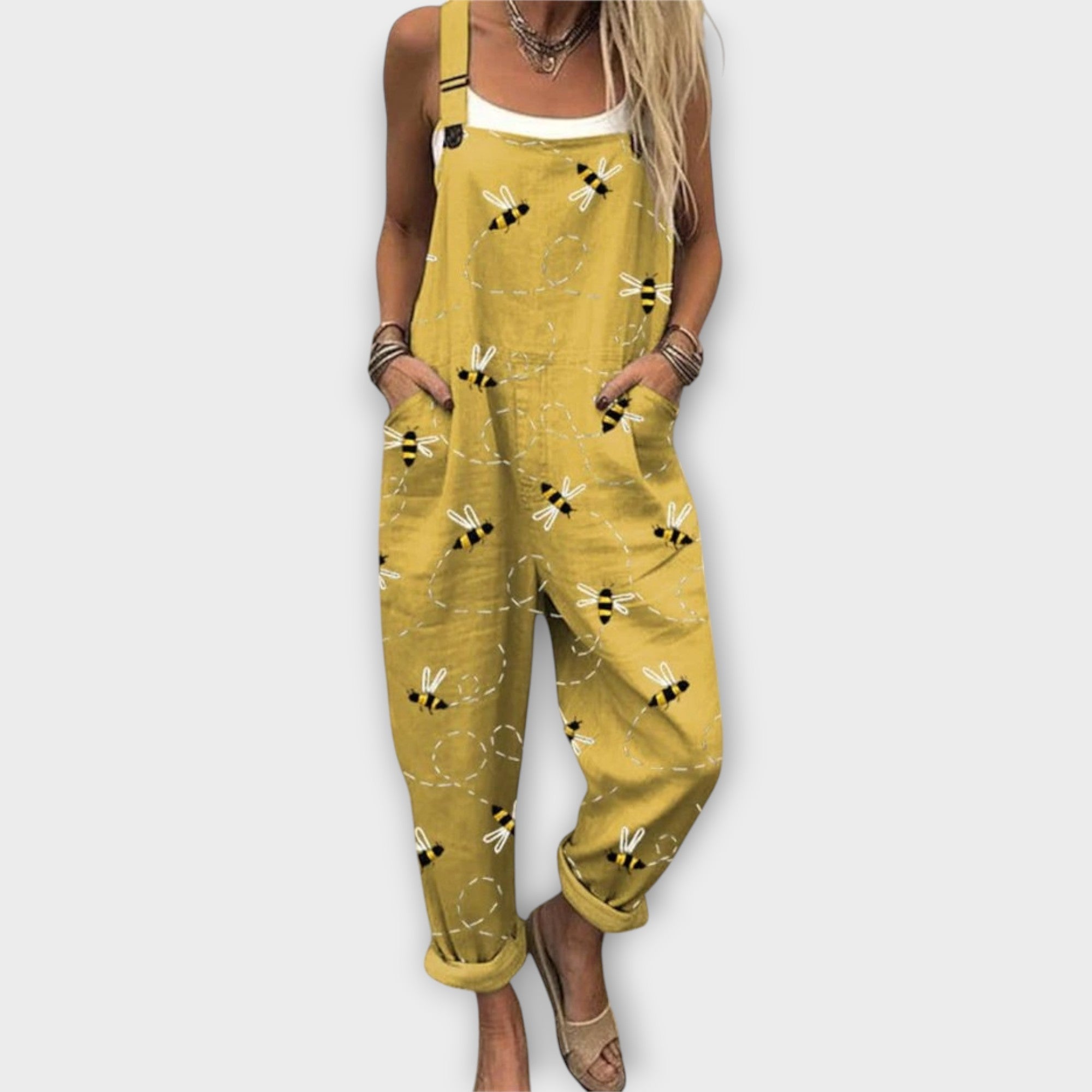 Retro floral print relaxed jumpsuit in yellow