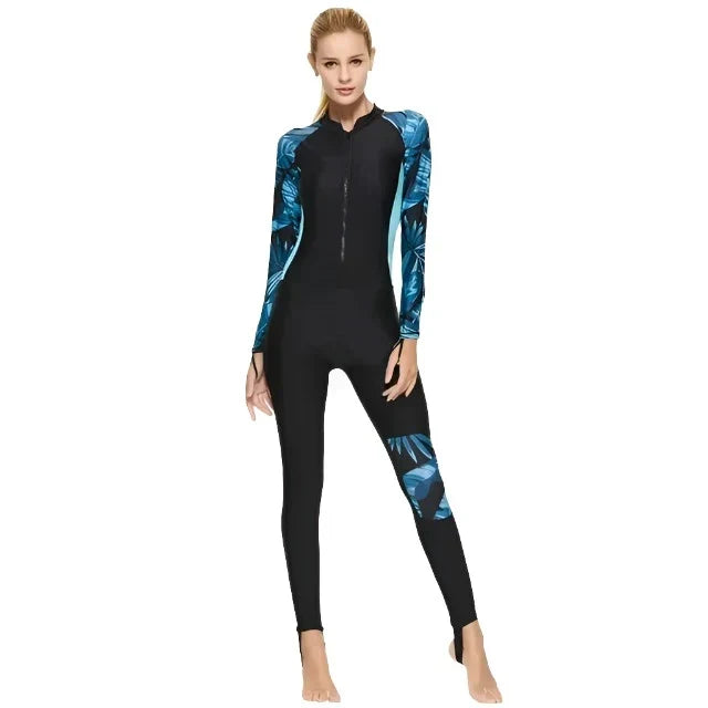 Full coverage long sleeve swimsuit in aqua blue