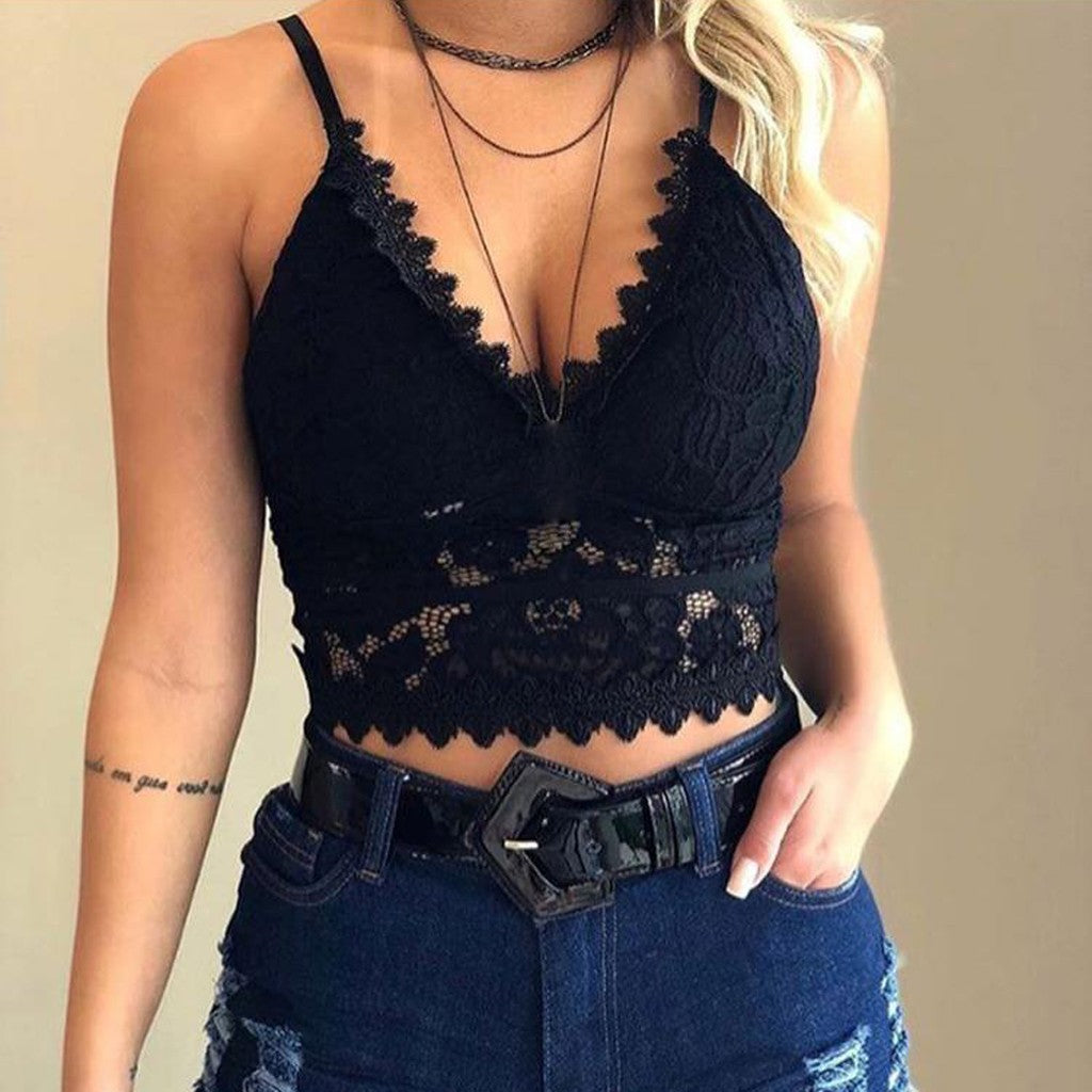 Women's Floral Lace Spaghetti Strap Tank Top V-Neck Cami