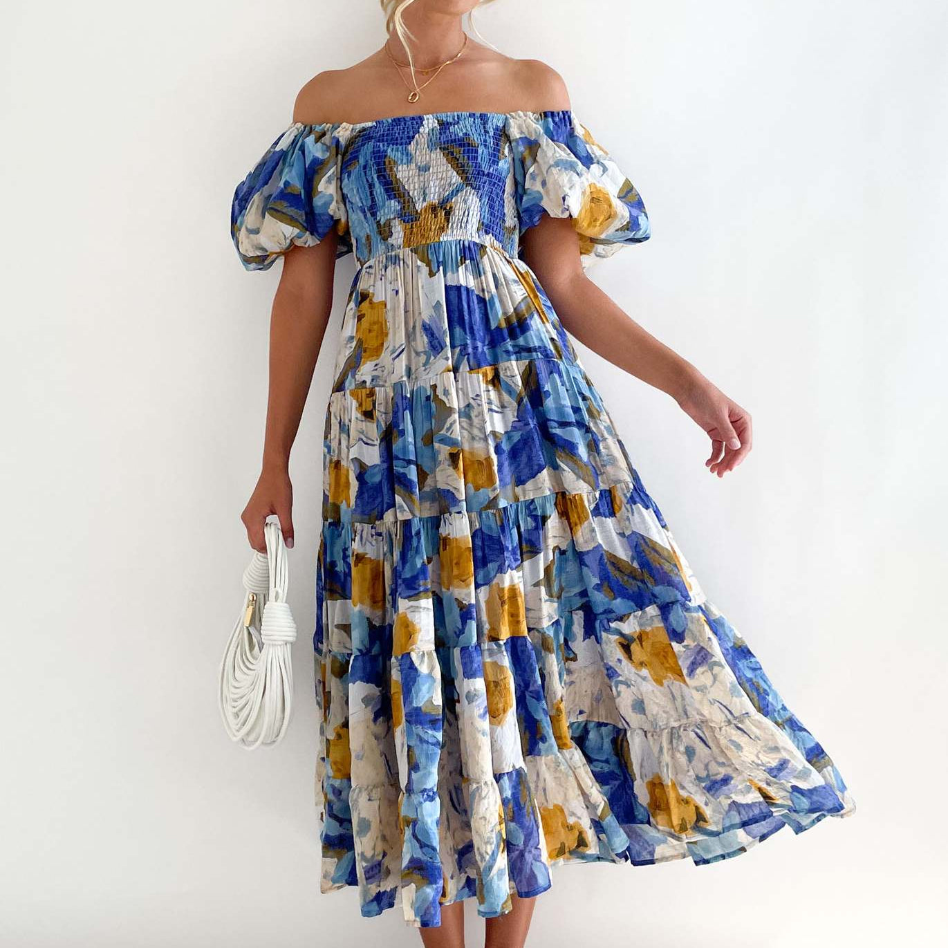Women's Floral Off Shoulder Dress Midi