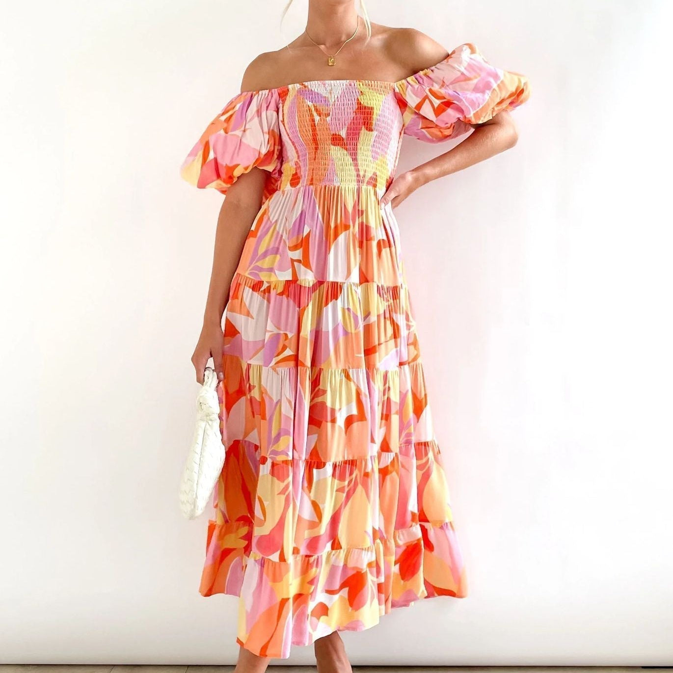 Women's Floral Off Shoulder Dress Midi