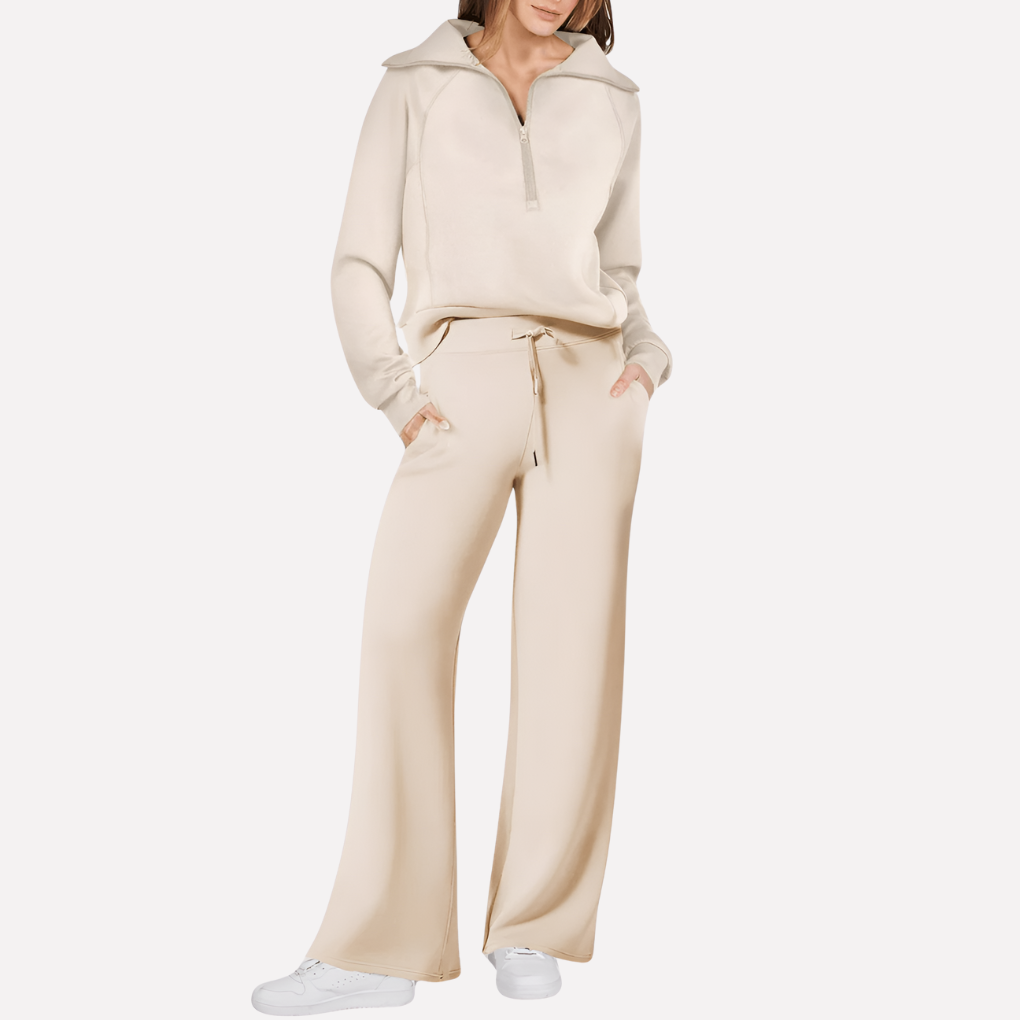 Women's Half Zip Wide Leg Sweatpants Set