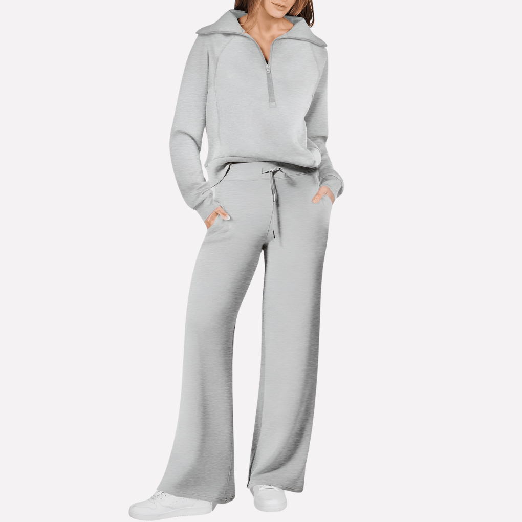 Women's Half Zip Wide Leg Sweatpants Set
