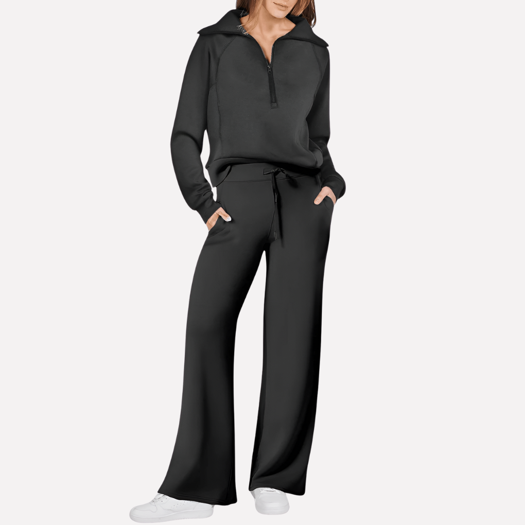Women's Half Zip Wide Leg Sweatpants Set