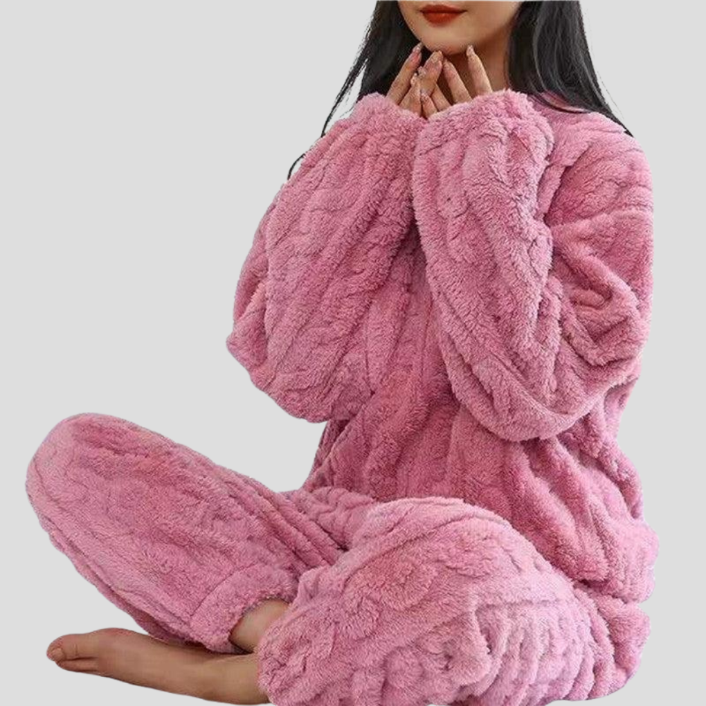 Women's Plush Pajamas Set Crewneck Loungewear Set
