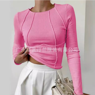Women's Ribbed Long Sleeve Crop Top Seam Detail