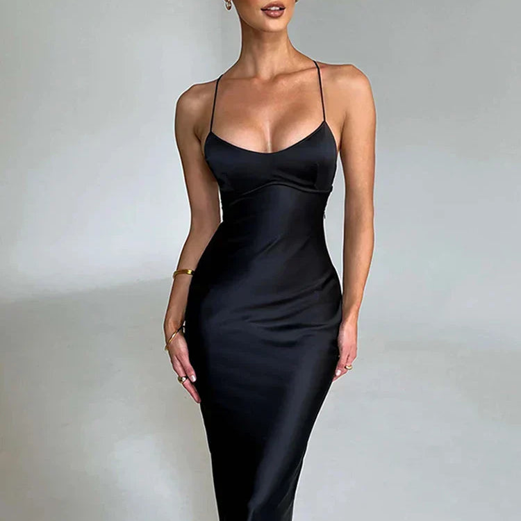 Women's Satin Bodycon Formal Dress Maxi