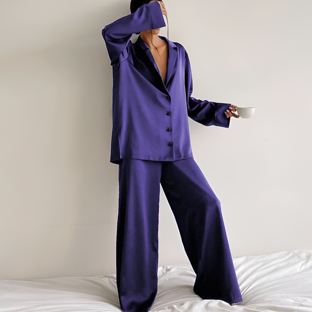 Women's Satin Pajamas Set Wide Leg Pants