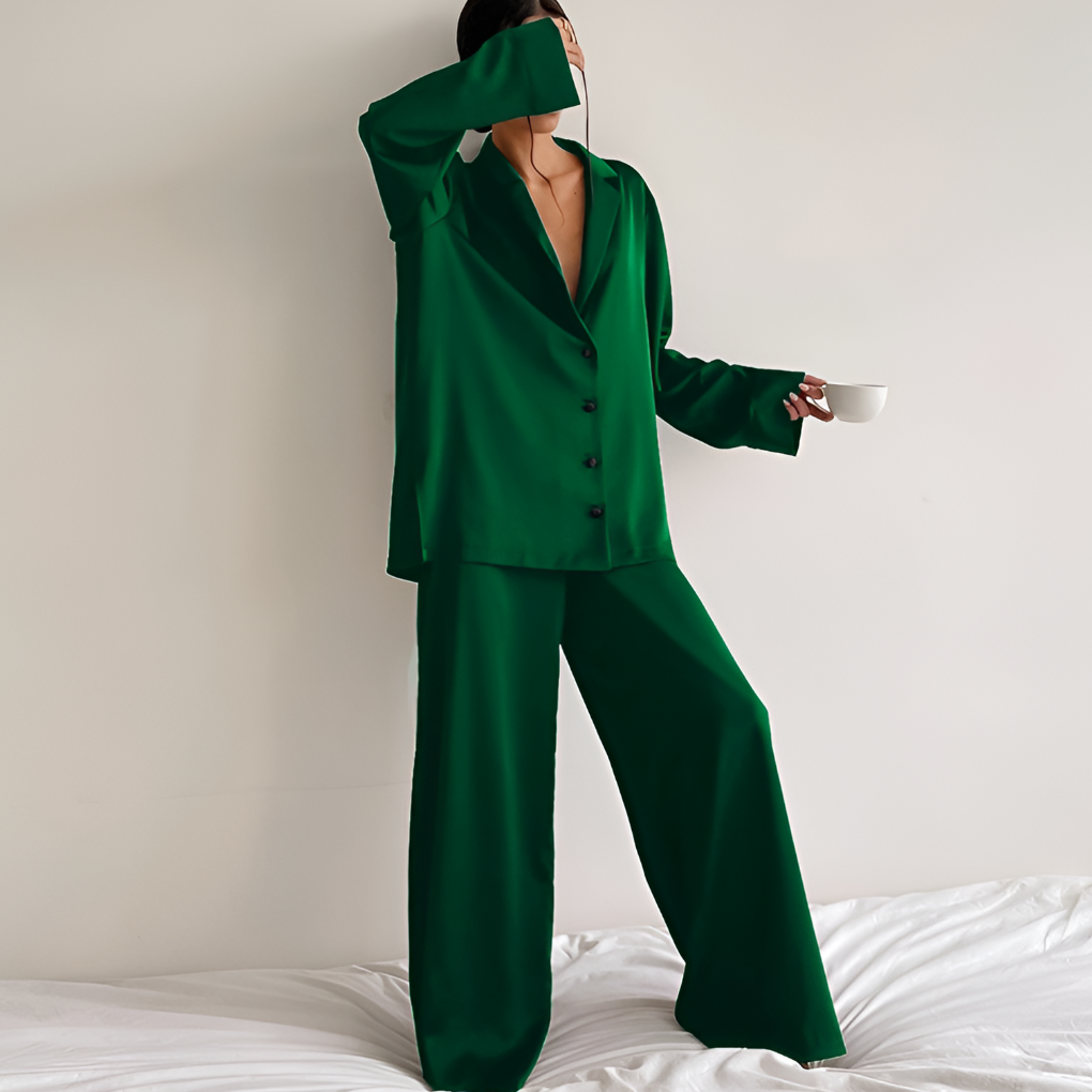 Women's Satin Pajamas Set Wide Leg Pants