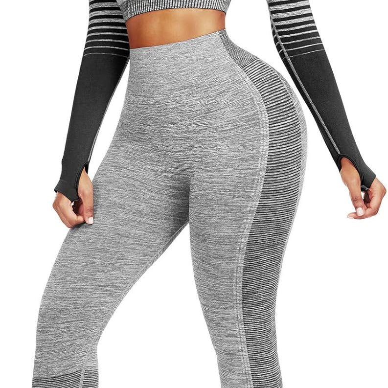 Women's Seamless Ombre 2-Piece Workout Set Long Sleeve Crop Top & Leggings