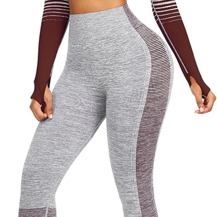 Women's Seamless Ombre 2-Piece Workout Set Long Sleeve Crop Top & Leggings