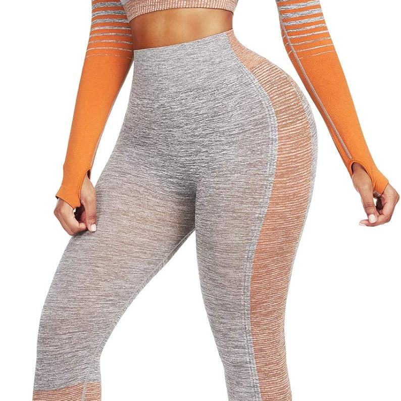 Women's Seamless Ombre 2-Piece Workout Set Long Sleeve Crop Top & Leggings