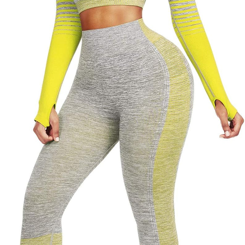 Women's Seamless Ombre 2-Piece Workout Set Long Sleeve Crop Top & Leggings