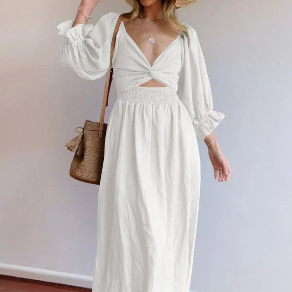 Women's Smocked Cut Out Boho Dress Midi
