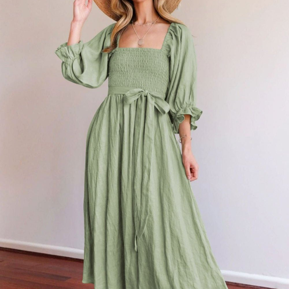 Women's Smocked Cut Out Boho Dress Midi