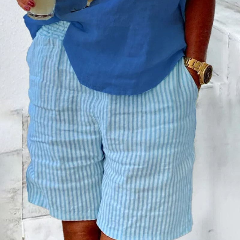 Women's Striped Bermuda Shorts Linen