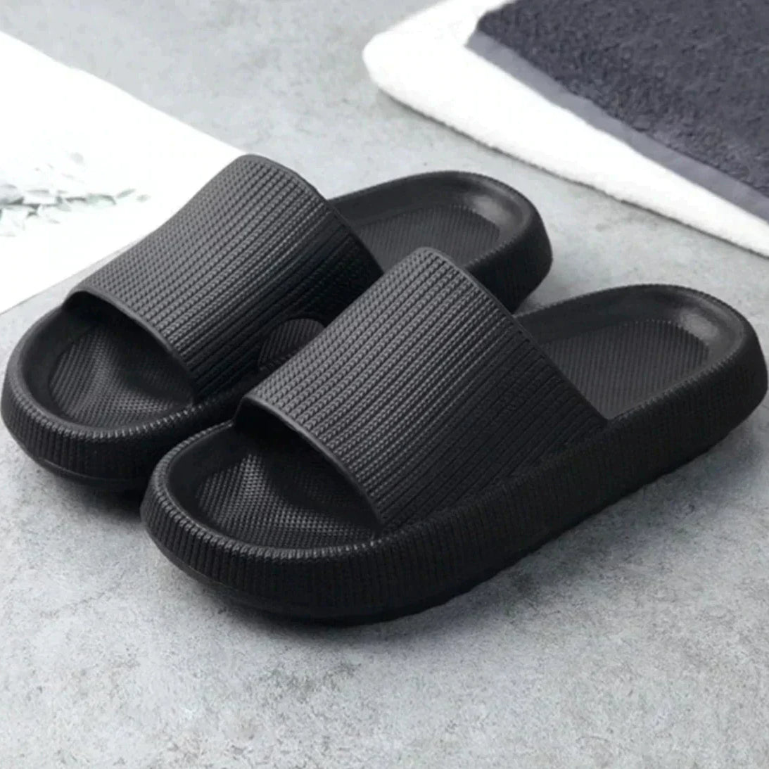 Women's Thick Sole Open Toe Slides Textured Ribbed Platform Sandals