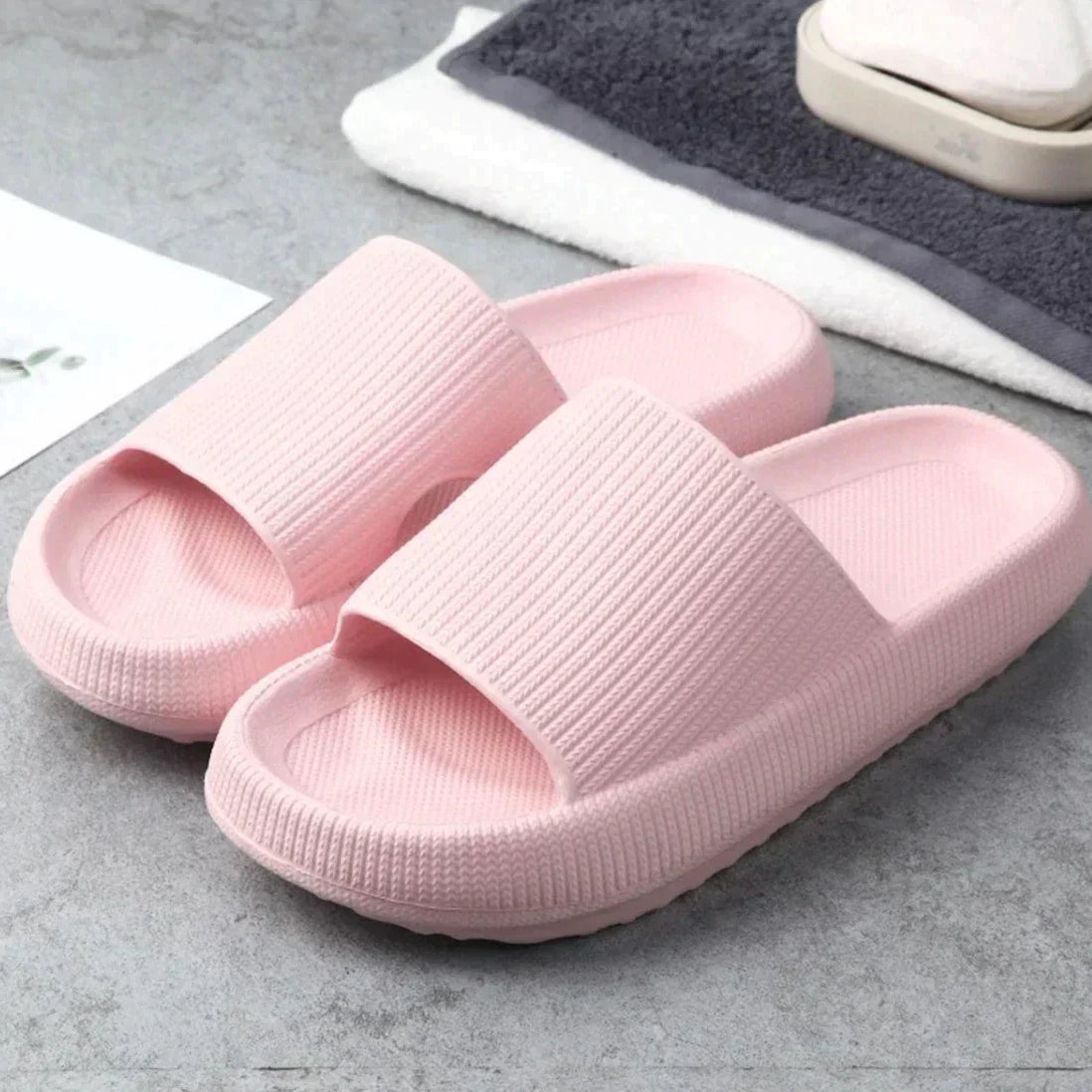 Women's Thick Sole Open Toe Slides Textured Ribbed Platform Sandals